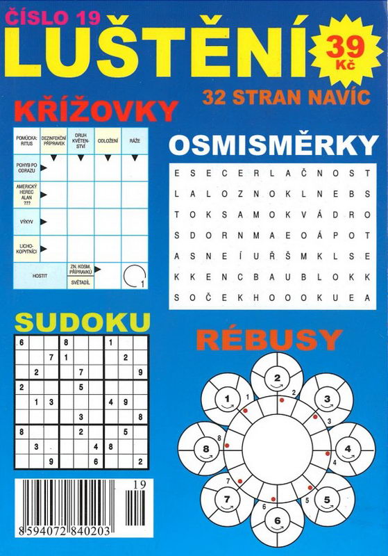 Luštění 19 - křížovky, osmisměrky, sudoku, rébusy