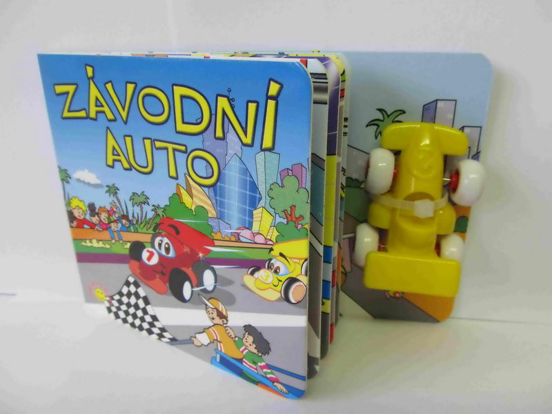 Leporelo závodní auto + hračka (formule žlutá)
