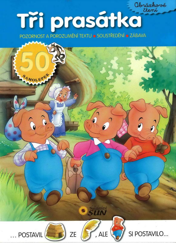Tři prasátka obrázkové čtení + 50 samolepek