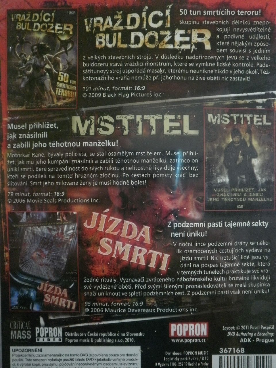 Hororová kolekce - Vraždící buldozer, Mstitel, Jízda smrti DVD